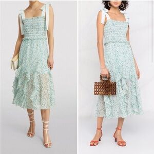 Alice + Olivia Jocelyn Smocked Eyelet Blue Midi Dress Sz 4